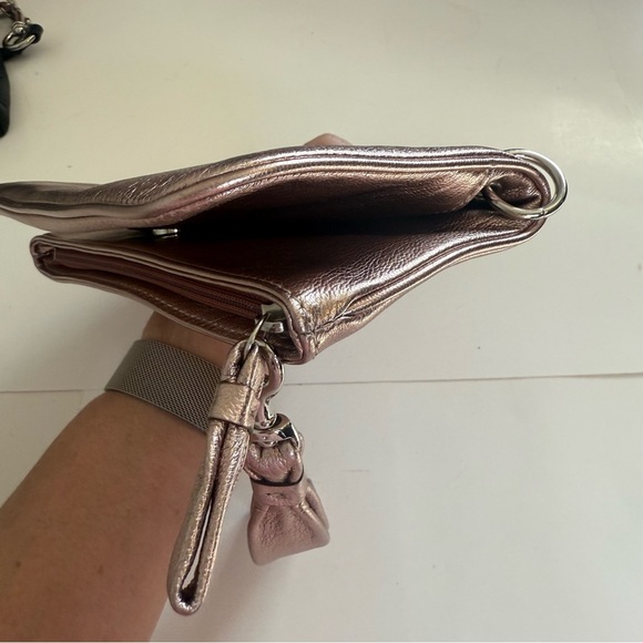 Authentic COACH Rose Metallic Leather Foldover Mini Purse Bag Clutch - Picture 5 of 8